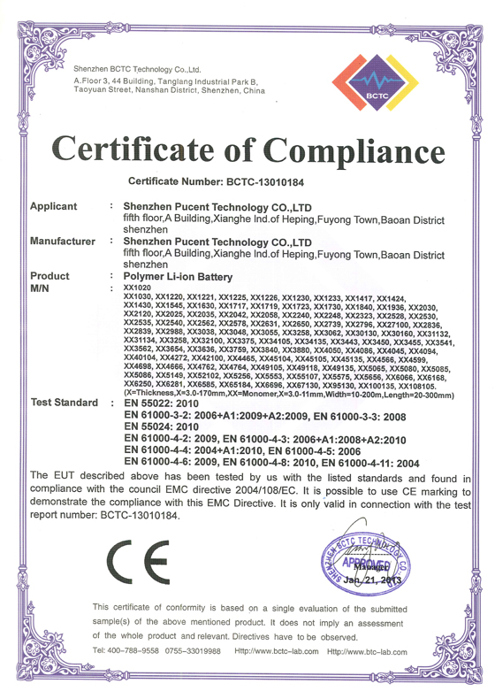 TICCTV CAMERA TESTER T SERIES battery CE certificate